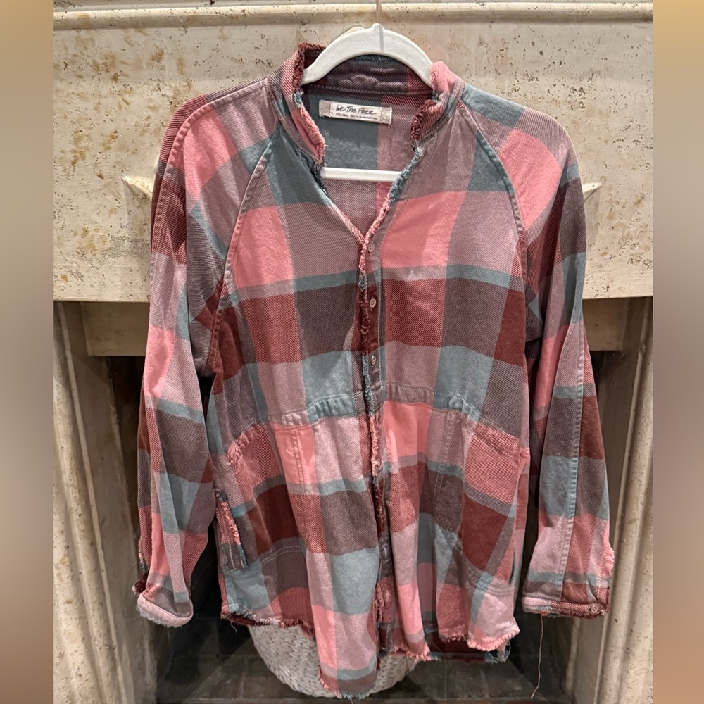 We The Free Plaid Shirt in Pink and Gray